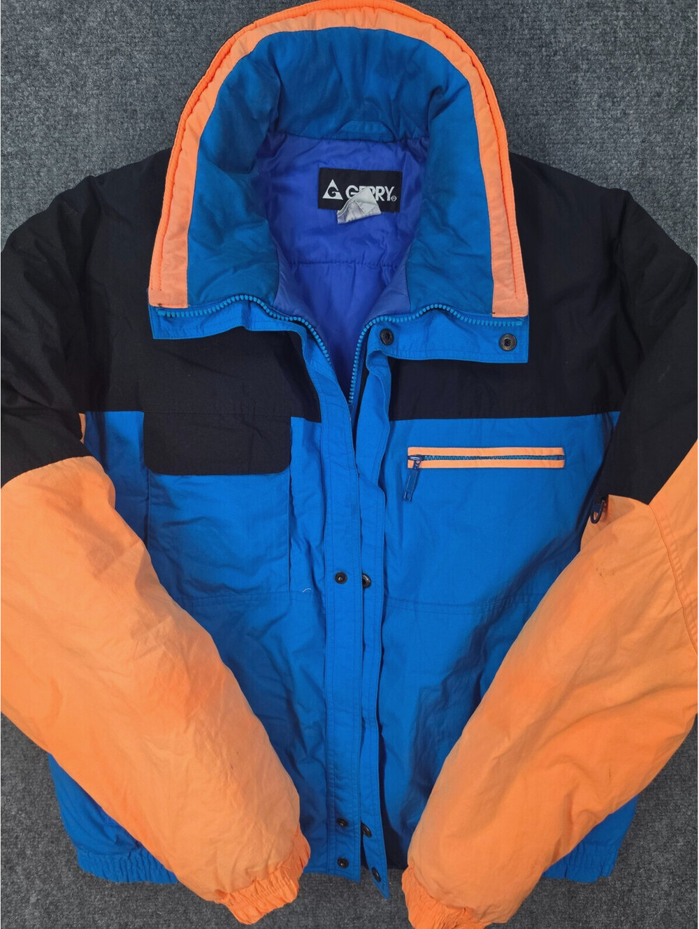 Vintage Gerry Ski Jacket Mens L Blue Orange Black Colorblock Puffer 90s